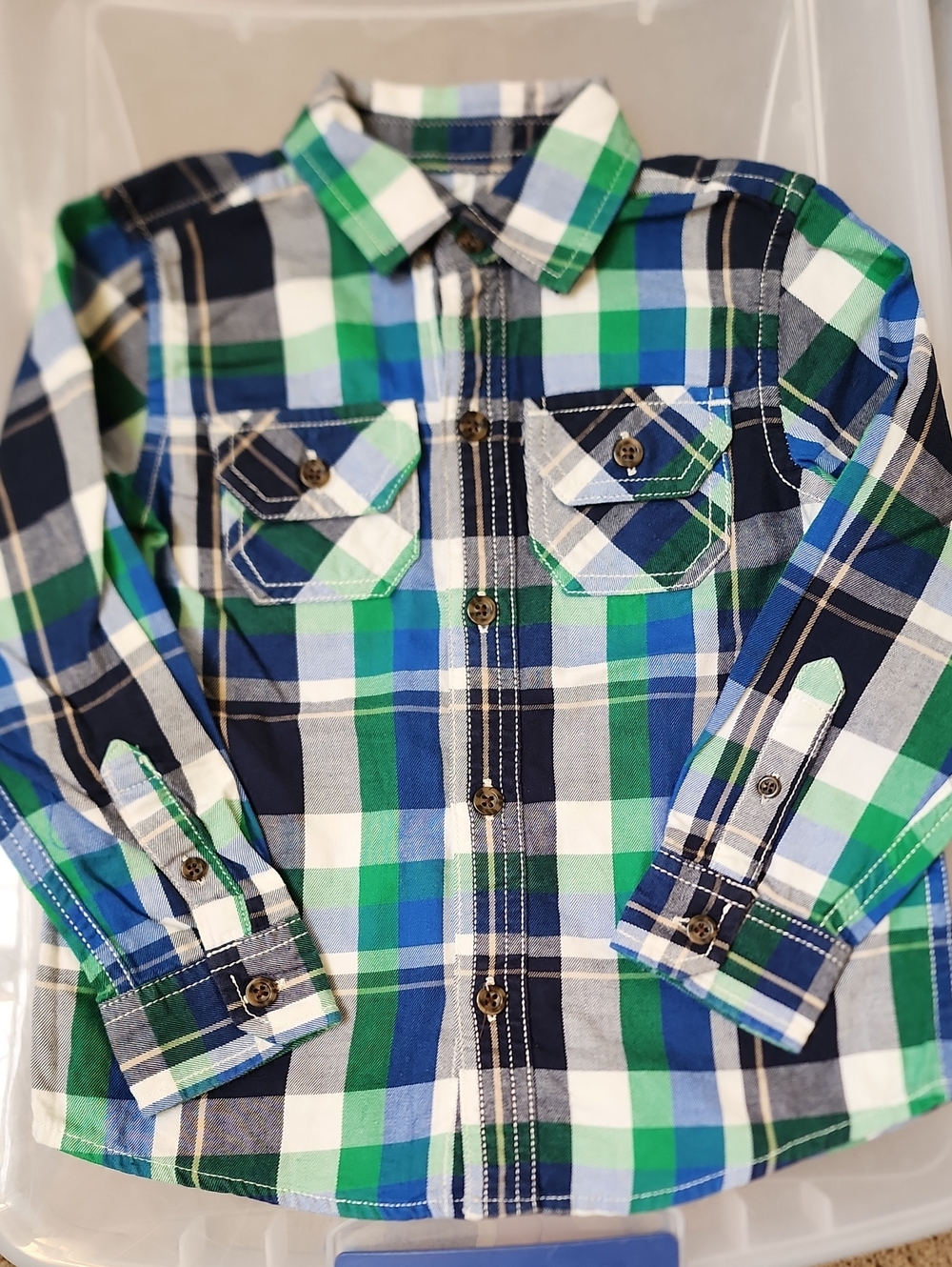 2T Sonoma Green, Blue & White Plaid Button-Down Shirt